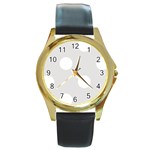 Polka Dots - White on Platinum Gray Round Gold Metal Watch