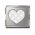Polka Dots - White on Platinum Gray Mega Link Heart Italian Charm (18mm)
