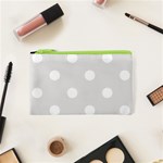 Polka Dots - White on Platinum Gray Canvas Cosmetic Bag (XS)