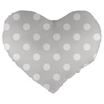 Polka Dots - White on Platinum Gray Large 19  Premium Flano Heart Shape Cushion