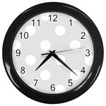 Polka Dots - White on Platinum Gray Wall Clock (Black)