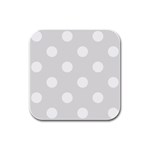 Polka Dots - White on Platinum Gray Rubber Square Coaster (4 pack)