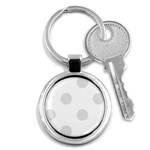 Polka Dots - Platinum Gray on White Key Chain (Round)