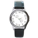 Polka Dots - Platinum Gray on White Round Metal Watch