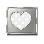 Polka Dots - White on Pale Gray Mega Link Heart Italian Charm (18mm)