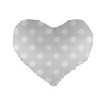 Polka Dots - White on Pale Gray Standard 16  Premium Flano Heart Shape Cushion