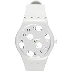Polka Dots - White on Gainsboro Gray Round Plastic Sport Watch (M)
