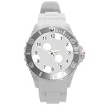 Polka Dots - White on Gainsboro Gray Round Plastic Sport Watch (L)