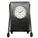 Polka Dots - White on Gainsboro Gray Pen Holder Desk Clock