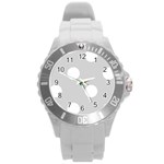 Polka Dots - White on Light Gray Round Plastic Sport Watch (L)