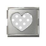 Polka Dots - White on Light Gray Mega Link Heart Italian Charm (18mm)