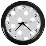 Polka Dots - White on Light Gray Wall Clock (Black)