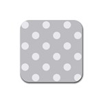 Polka Dots - White on Light Gray Rubber Coaster (Square)