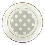 Polka Dots - White on Light Gray Porcelain Plate