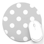 Polka Dots - White on Light Gray Round Mousepad