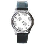 Polka Dots - Silver Gray on White Round Metal Watch
