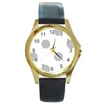 Polka Dots - Silver Gray on White Round Gold Metal Watch