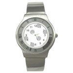 Polka Dots - Silver Gray on White Stainless Steel Watch