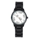 Polka Dots - Silver Gray on White Stainless Steel Round Watch