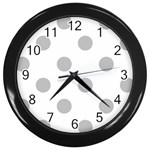 Polka Dots - Silver Gray on White Wall Clock (Black)