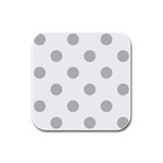 Polka Dots - Silver Gray on White Rubber Square Coaster (4 pack)