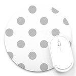 Polka Dots - Silver Gray on White Round Mousepad