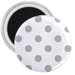 Polka Dots - Silver Gray on White 3  Magnet