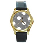 Polka Dots - White on Gray Round Gold Metal Watch