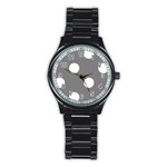 Polka Dots - White on Gray Stainless Steel Round Watch