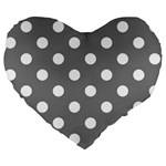 Polka Dots - White on Gray Large 19  Premium Flano Heart Shape Cushion
