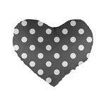 Polka Dots - White on Gray Standard 16  Premium Flano Heart Shape Cushion