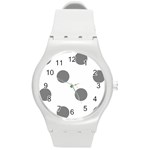 Polka Dots - Gray on White Round Plastic Sport Watch (M)