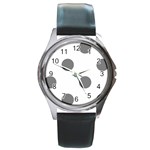 Polka Dots - Gray on White Round Metal Watch