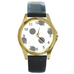 Polka Dots - Gray on White Round Gold Metal Watch