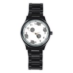 Polka Dots - Gray on White Stainless Steel Round Watch