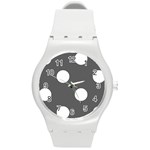 Polka Dots - White on Dark Gray Round Plastic Sport Watch (M)