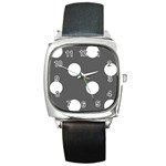 Polka Dots - White on Dark Gray Square Metal Watch