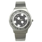Polka Dots - White on Dark Gray Stainless Steel Watch