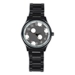 Polka Dots - White on Dark Gray Stainless Steel Round Watch