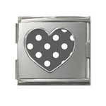Polka Dots - White on Dark Gray Mega Link Heart Italian Charm (18mm)