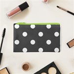 Polka Dots - White on Dark Gray Canvas Cosmetic Bag (XS)