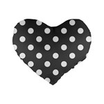 Polka Dots - White on Dark Gray Standard 16  Premium Heart Shape Cushion