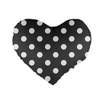 Polka Dots - White on Dark Gray Standard 16  Premium Flano Heart Shape Cushion