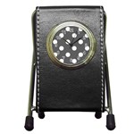 Polka Dots - White on Dark Gray Pen Holder Desk Clock