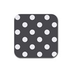 Polka Dots - White on Dark Gray Rubber Coaster (Square)
