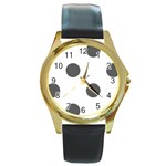Polka Dots - Dark Gray on White Round Gold Metal Watch