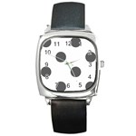 Polka Dots - Dark Gray on White Square Metal Watch