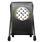 Polka Dots - Dark Gray on White Pen Holder Desk Clock