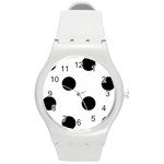 Polka Dots - Black on White Round Plastic Sport Watch (M)