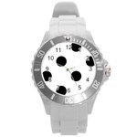 Polka Dots - Black on White Round Plastic Sport Watch (L)